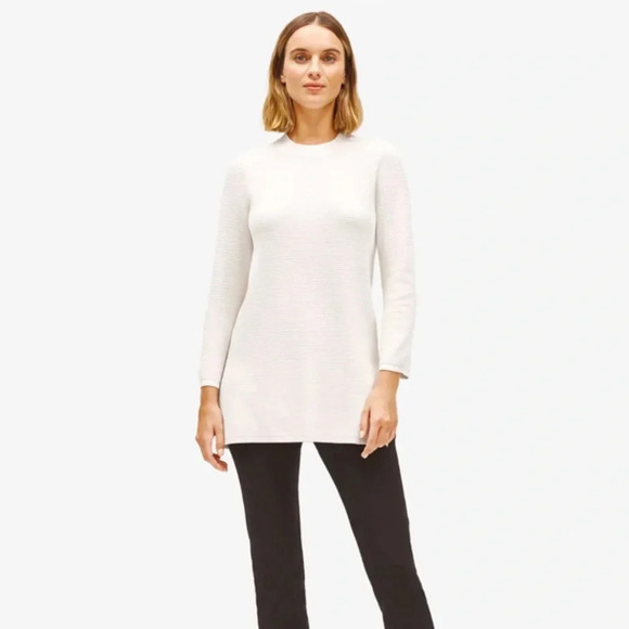 Eileen Fisher Silk Organic Cotton Textured Tunic Sweater in Bone - Picture 1 of 9